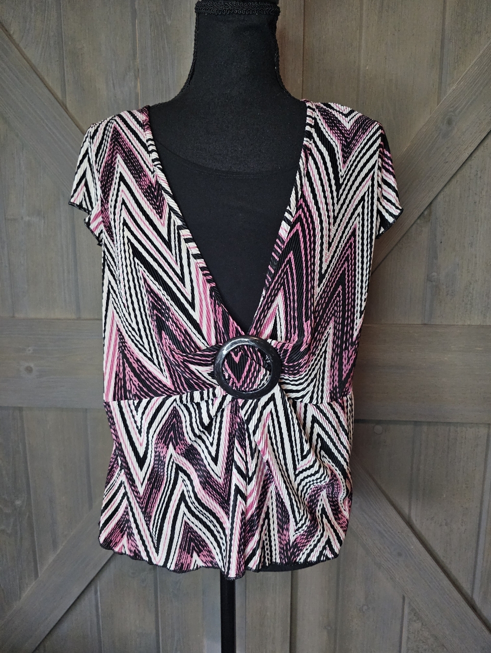 Y2k Brittany Black Zig Zag Blouse sz Medium